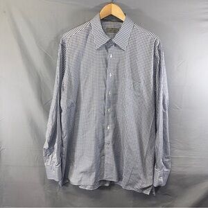 Canali Dress Shirt Mens 2XL Blue Brown Check Long Sleeve Button Front Luxury